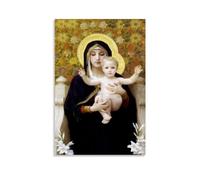 Stampa artistica da parete su tela, motivo: William Adolphe Bouguereau - La Madonna dei Gigli - Stampa artistica da parete per soggiorno e camera da letto, 40 x 60 cm