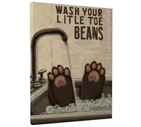 Stampa artistica da parete su tela, motivo: zampa di orso "Wash Your Little Beans", stampa con animali marroni e neri, divertente decorazione per il bagno per l'estetica della casa, soggiorno, camera