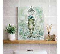 Stampa artistica da parete su tela per doccia anfibia giocosa, stampa anfibia verde blu, decorazione estetica per bagno, soggiorno, camera da letto, spa, tela avvolta 20 x 25 cm