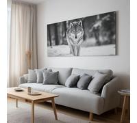 Stampa artistica da parete su tela per soggiorno, motivo: lupo bianco e nero, stampa su tela, moderna opera d'arte pop per camera da letto, ufficio, casa, bagno, decorazione 100 x 75 cm, senza cornice