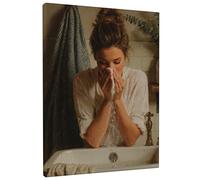 Stampa artistica da parete su tela rinfrescante per il bagno, dai toni neutri morbidi con donna che si lava il viso, decorazione estetica per la casa per soggiorno, camera da letto, bagno, tela