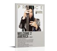 Stampa artistica da parete su tela, stampa artistica da parete con scritta "Welcome 2 America by Prince", per stanza, 50 x 75 cm, con cornice