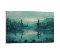 Stampa artistica da parete su tela testurizzata con cactus di fiume, paesaggio misterioso, montagna e natura, opera d'arte per soggiorno, camera da letto, ufficio, cornice decorativa, 30 x 45 cm