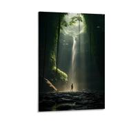 Stampa artistica da parete su tela testurizzata con cascata, paesaggio con piante della valle della giungla, poster per soggiorno, camera da letto, decorazione da parete per la casa, cornice 20 x 30