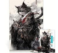 Stampa artistica del gatto samurai per adolescenti, puzzle da 1000 pezzi, gioco di logica, divertimento in casa, bordo premium, regalo memorabile (38x26cm)