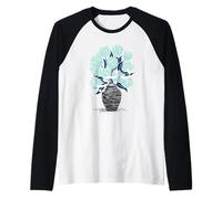 Stampa Artistica Floreale Vintage con Calligrafia araba Dubai Maglia con Maniche Raglan
