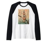 Stampa Artistica Giapponese Daruma Dolls Cherry Blossoms Maglia con Maniche Raglan