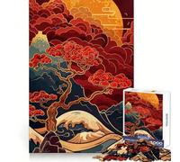 Stampa artistica Kintsugi di paesaggio giapponese color bordeaux, puzzle da 1000 pezzi per adolescenti, pensiero chiaro, passatempo rilassante, bordi precisi, regalo di Natale ideale (38x52cm)