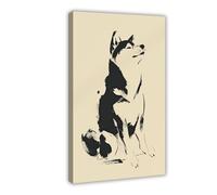 Stampa artistica minimalista su tela, motivo: Shiba Inu nera, decorazione per camera da letto, ufficio, camera da letto, regalo, 30 x 45 cm
