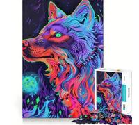 Stampa artistica Neon Wolf, puzzle da 1000 pezzi per adulti, gioco per allenare la mente, antistress, arte da assemblare, regalo per festival (38x26cm)