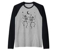 Stampa Artistica Popolare con Due scheletri Che Ballano a Mezzaluna Maglia con Maniche Raglan