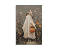 Stampa artistica su tela con fantasma in fiore di campo, vintage, autunnale, alla moda, per Halloween, decorazione per soggiorno, camera da letto, bagno, ufficio, casa, 50 x 75 cm