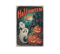 Stampa artistica su tela con fantasmi di Halloween in stile retrò anni '50, spettrale e vecchio stile, decorazione artistica da parete per soggiorno, camera da letto, bagno, ufficio, casa, 30 x 45 cm
