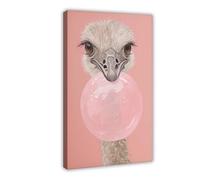 Stampa artistica su tela con motivo di struzzo che soffia gomma da masticare, decorazione per camera da letto, ufficio, camera da letto, regalo, 20 x 30 cm