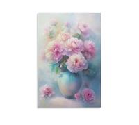 Stampa artistica su tela con motivo floreale astratto, colori pastello, con tecniche di pennello delicate, per soggiorno, camera da letto, bagno, ufficio, decorazione per la casa, 30 x 45 cm