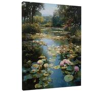 Stampa artistica su tela con ninfee di primavera, pesca verde, decorazione astratta della natura per soggiorno, camera da letto, bagno, ufficio, tela avvolta 40,6 x 50,8 cm