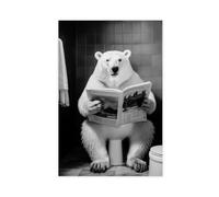 Stampa artistica su tela con orso polare sulla toilette, decorazione per camera da letto, ufficio, camera da letto, regalo, 50 x 75 cm
