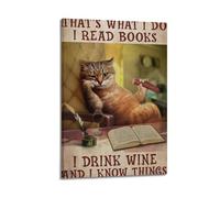 Stampa artistica su tela con scritta in lingua inglese "That's What I Do I Read Books I Drink Wine And I Know Things Cat Poster Funny Cat Art Print Cat Vintage Wall Decor Canvas Wall Art For Room