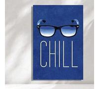 Stampa artistica su tela con scritta Occhiali da sole fantastici e parole rilassanti - Decorazione da parete con accenti blu grafici per ufficio e cameretta dei ragazzi (80x110 cm/senza cornice)