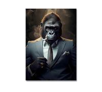 Stampa artistica su tela con stampa artistica di un gorilla, con abito da parete, astratta, estetica, animale, scimmia, poster, immagine per arredamento moderno, 20x30 cm (8x12 pollici) senza cornice