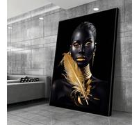 Stampa artistica su tela di donna afroamericana moderna, poster e stampe di ritratti di donne alla moda per la decorazione della parete del soggiorno, 50x70 cm, con cornice.