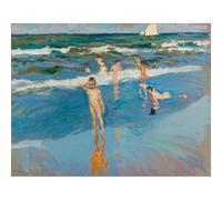 Stampa artistica su tela di qualità - Joaquin Sorolla, Ninos en el Mar, Playa de Valencia (1908) - 127 x 101 cm | pronta da incorniciare | Ideale per la decorazione della casa o dell'ufficio | Ottima