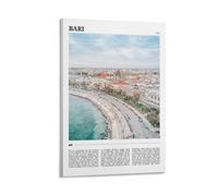 Stampa artistica su tela, motivo: Bari Italia, con vivace città, per soggiorno, camera da letto, bagno, ufficio, decorazione per la casa, 30 x 45 cm