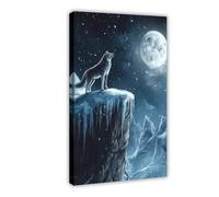 Stampa artistica su tela, motivo: lupo, Howl at the Moon, stile gotico scuro, per camera da letto, ufficio, camera da letto, regalo, 20 x 30 cm