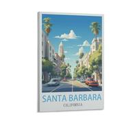 Stampa artistica su tela, motivo: Santa Barbara California, vintage, stampa artistica, per ufficio, famiglia, camera da letto, regalo, decorazione da parete, poster 40 x 60 cm con cornice