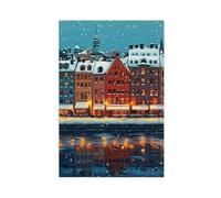 Stampa artistica su tela, motivo: Stan di Stoccolma, motivo invernale Gamla Stan, decorazione per camera da letto, idea regalo, 20 x 30 cm