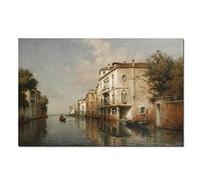Stampa artistica su tela, soggetto: paesaggio marino di Venezia, stile vintage, per soggiorno, salotto, Mit Rahmen, 60 x 90 cm