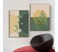 Stampa artistica su tela, stampa geometrica, boho, floreale, ramo verde, minimalista, poster per soggiorno, arredamento moderno per la casa, 60x90 cm, 2 pezzi senza cornice