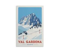 Stampa artistica su tela, stile vintage, con Dolomiti della Val Gardena, poster decorativo da parete, per ufficio, famiglia, camera da letto, regalo, 30 x 45 cm, senza cornice