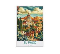 Stampa artistica su tela, stile vintage, motivo: viaggio El Paso, Texas, per ufficio, famiglia, camera da letto, regalo, decorazione da parete, 30 x 45 cm, senza cornice
