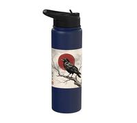 Stampa artistica vintage a inchiostro con sole gotico giapponese, corvo nero Stainless Steel Insulated Water Bottle