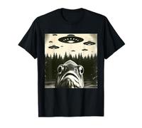 Stampa Artistica Vintage con Pesci Divertenti UFO Alieni Maglietta