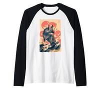 Stampa artistica vintage giapponese Fox Ukiyo-e Style Block Maglia con Maniche Raglan