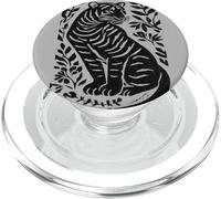 Stampa artistica vintage su linoleografia botanica a blocchi con tigre PopSockets PopGrip per MagSafe