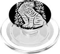 Stampa artistica vintage su linoleografia botanica a blocchi con tigre PopSockets PopGrip per MagSafe