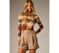 Stampa astratta ad acquerello, top aderente a maniche lunghe con scollo tondo, in tessuto elasticizzato, essenziale per stratificazione autunno inverno, toni terrosi, morbida maglia L,M,S,XL,XS,XXL,XX