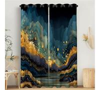 Stampa Astratto 3D Tende Oscurante Con Occhielli, Glitter Onde Marmo Termica Isolante Riduzione Rumore Insonorizzata Oro blu Tende, Per Soggiorno Camera Da Letto Cucina 140L x 175A cm