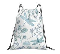 Stampa Borsa Coulisse Blue Dragonfly And Flowers Pattern, Leggero Sacca Sportiva, Fashion Zainetto, per Adulto Vacanze 36X42cm