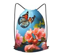 Stampa Borsa Coulisse Butterfly with Flowers Zainetto con Coulisse Sacco Sportive per Spiaggia Nuoto Vacanze 36X42Cm