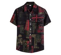 Stampa camicette etniche mens camicia corta t-shirt hawaiana maniche casual camicia uomo camicetta pancia sentiero camicia uomo uomo, Nero , M