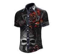 Stampa Camicia Uomo Maniche Corte Halloween Camicia con Stampa Teschio Croce e Rose Slim Fit Horror Maglietta con Risvolto Bottoni Camicia Gotico Divertente per Carnevale Cosplay Feste M Xl Fantasmi L