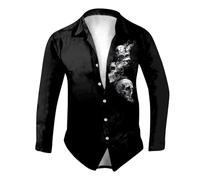 Stampa Camicia Uomo Maniche Corte Halloween Camicia con Stampa Teschio Croce e Rose Slim Fit Horror Maglietta con Risvolto Bottoni Camicia Gotico Divertente per Carnevale Cosplay Feste M Xl Ragnatele