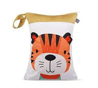 Stampa Carina Borsa per Pannolini Impermeabile, Treer Sacchetti per Pannolini Doppia Cerniera Riutilizzabile Lavabile per Neonato pannolini e indumenti, Scomparti Dry Wet (30x40cm,tigre)