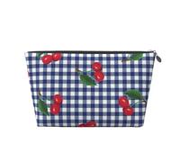 Stampa Ciliegie A Quadri Blu, Borsa da toilette Borsa per trucco Borsa per cosmetici Borsa da toilette da viaggio portatile