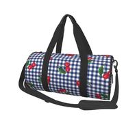 Stampa Ciliegie A Quadri Blu, Borsone da viaggio di grande capacità Borsa rotonda Borsa da viaggio sportiva Borsa da viaggio Borsa da fitness
