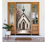 Stampa classica con chiesa n. 47, decorazione decorativa per porta, striscione per interni ed esterni, primavera, estate, autunno, inverno, Halloween, Natale, decorazioni per la casa